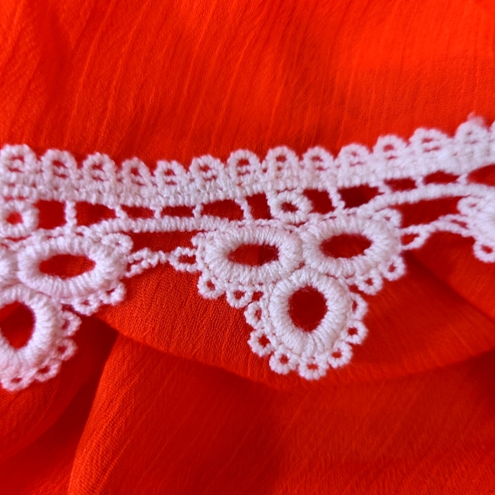 Charming Charlie One Shoulder Minidress Orange White Crochet Trim Size Medium - Picture 7 of 7